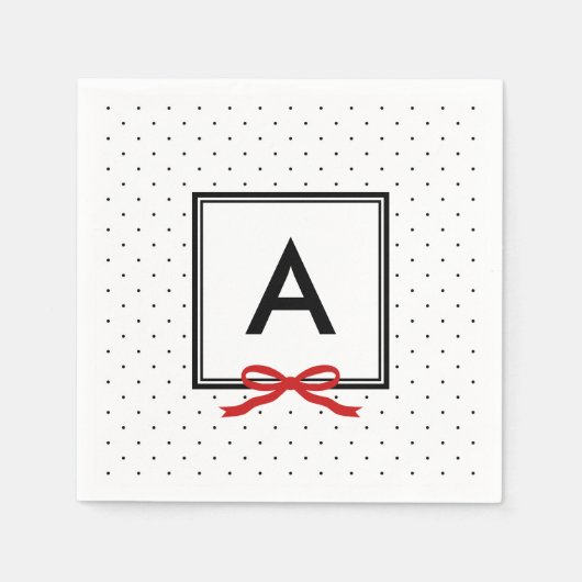 Chique rood lint polka dot patroon monogram servet (Voorkant)