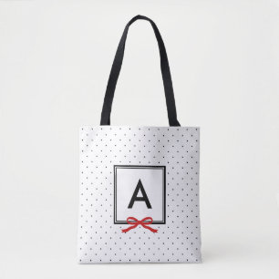 Chique rood lint polka dot patroon monogram tote bag