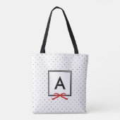 Chique rood lint polka dot patroon monogram tote bag (Achterkant)
