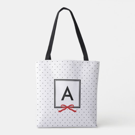 Chique rood lint polka dot patroon monogram tote bag (Achterkant)