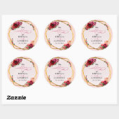 Chique rood roze bloem- en nepgoud bruiloft ronde sticker (Vel)