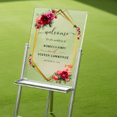 Chique rood roze bloemen en faux goud bruiloft wel acryl bord