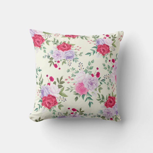 chique rood,roze bloemen kussen (Voorkant)
