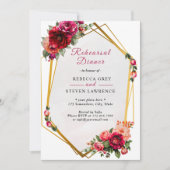Chique rood roze bloemenfaux goud repetitie diner kaart (Voorkant)
