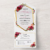 Chique rood roze bloemig en faux goud all in one uitnodiging (Binnen)