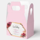 Chique rood roze bloemig en faux gouden bruiloft bedankdoosjes (Geopend)