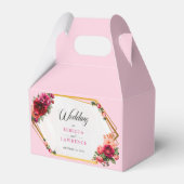 Chique rood roze bloemig en faux gouden bruiloft bedankdoosjes (Voorkant Zijde)