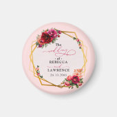 Chique rood roze bloemig en faux gouden bruiloft magneet (Voorkant)