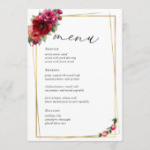 Chique rood roze bloemig en faux gouden bruiloft menu (Voorkant)