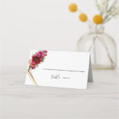 Chique rood roze bloemig en faux gouden bruiloft plaatskaartje (Voorkant)