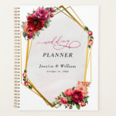 Chique rood roze bloemig en faux gouden bruiloft planner (Voorkant)