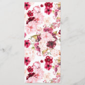 Chique rood & roze bloemige trouwmenu menu (Achterkant)