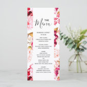 Chique rood & roze bloemige trouwmenu menu (Staand voorkant)