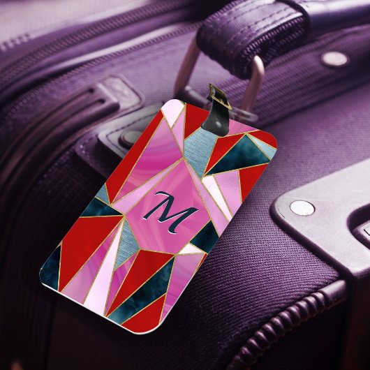 Chique rood roze grijs abstract geometrisch bagagelabel