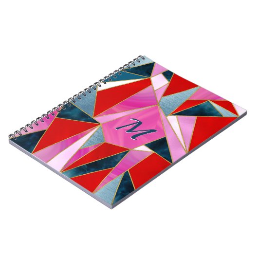 Chique rood roze grijs abstract geometrisch schets notitieboek (Linkerzijde)