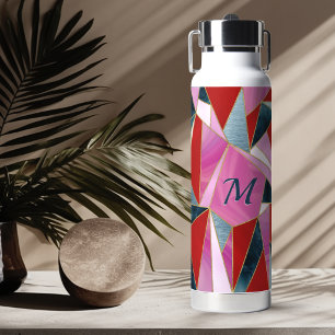 Chique rood roze grijs abstract geometrisch waterfles