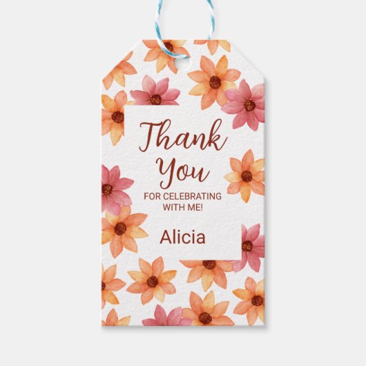 Chique rood Sinaasappel herfstbloem Verjaardag dan Cadeaulabel (Voorkant)