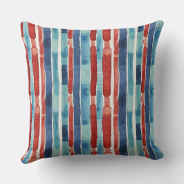 Chique Rood Turquoise Blauwe Streep Waterverf Patr Buitenkussen