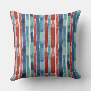 Chique Rood Turquoise Blauwe Streep Waterverf Patr Buitenkussen