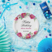 Chique rood violet pioen bloemig groen verjaardag papieren bordje (Feest)