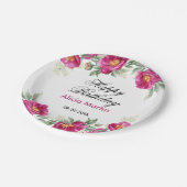 Chique rood violet pioen bloemig groen verjaardag papieren bordje (Gekanteld)