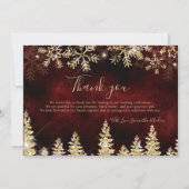 Chique rood Winter goud sneeuw dennen bruiloft Bedankkaart (Voorkant)