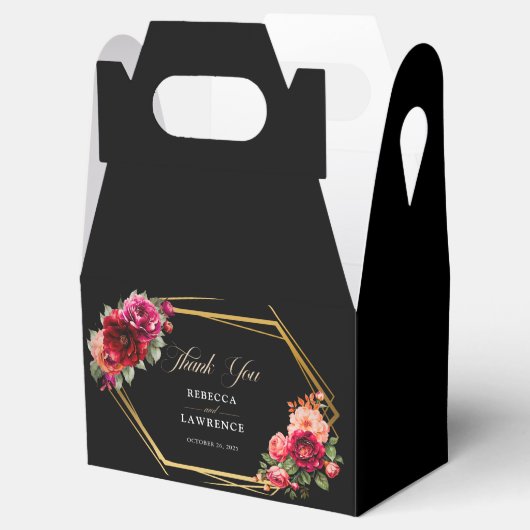 Chique rood zwart bloemenbruiloft bedankdoosjes (Geopend)