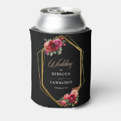 Chique rood zwart bloemenbruiloft blikjeskoeler (Blikje Achterkant)