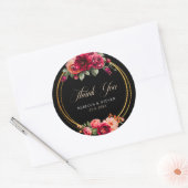 Chique rood zwart bloemenbruiloft dank u ronde sticker (Envelop)