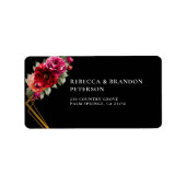 Chique rood zwart bloemenbruiloft etiket (Voorkant)