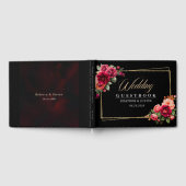 Chique rood zwart bloemenbruiloft gastenboek (Volledig)