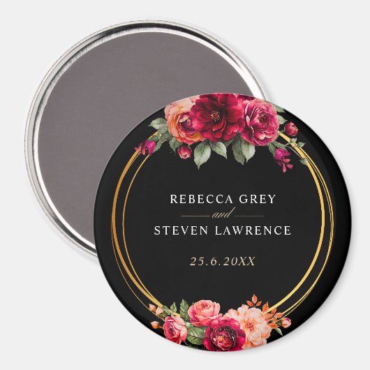 Chique rood zwart bloemenbruiloft magneet (Voorkant / Achterkant)