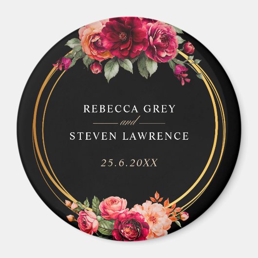 Chique rood zwart bloemenbruiloft magneet (Voorkant)