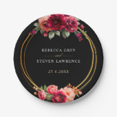 Chique rood zwart bloemenbruiloft papieren bordje (Voorkant)