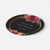 Chique rood zwart bloemenbruiloft papieren bordje (Gekanteld)