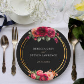 Chique rood zwart bloemenbruiloft papieren bordje