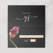 Chique rood zwart bloemenbruiloft plaatskaartje (Buitenkant ongevouwen)