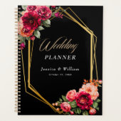 Chique rood zwart bloemenbruiloft planner (Voorkant)
