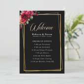 Chique rood zwart bloemenbruiloft programma programmakaart (Staand voorkant)