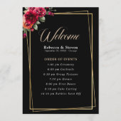Chique rood zwart bloemenbruiloft programma programmakaart (Voorkant)