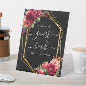 Chique rood zwart bloemenbruiloft reclamebord met voetstuk (Insitu)