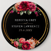 Chique rood zwart bloemenbruiloft ronde button 6,0 cm (Voorkant)