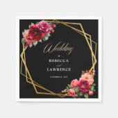 Chique rood zwart bloemenbruiloft servet (Voorkant)