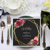 Chique rood zwart bloemenbruiloft servet