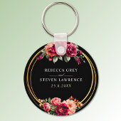 Chique rood zwart bloemenbruiloft sleutelhanger