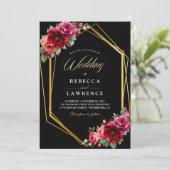 Chique rood zwart bloemenbruiloft uitnodiging (Staand voorkant)
