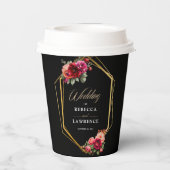 Chique rood zwart bloemenbruiloft uitnodiging papieren bekers (Achterkant)