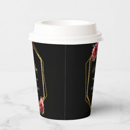 Chique rood zwart bloemenbruiloft uitnodiging papieren bekers (Rechts)
