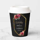 Chique rood zwart bloemenbruiloft uitnodiging papieren bekers (Voorkant)