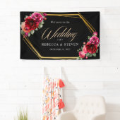 Chique rood zwart bloemenbruiloft welkom spandoek (Insitu)